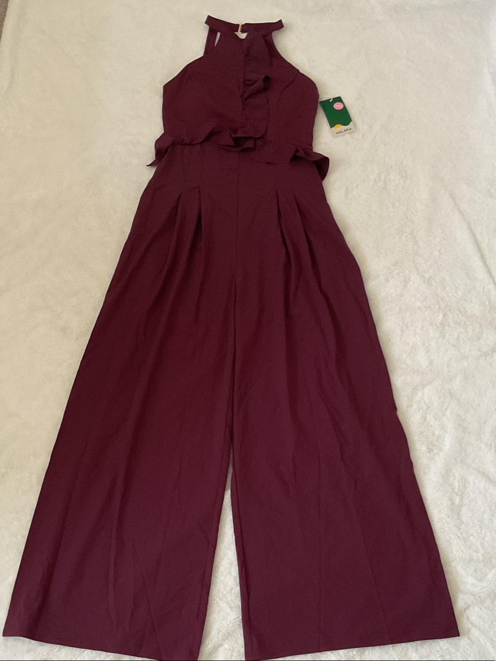 Halara Sleeveless Wide-Leg Jumpsuit in Deep Burgundy with pockets